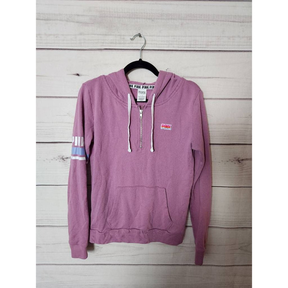 Love Pink Victorias Secret Womens Hoodie Sweatshirt Lilac‎ Graphic Quarter Zip S - Picture 1 of 6